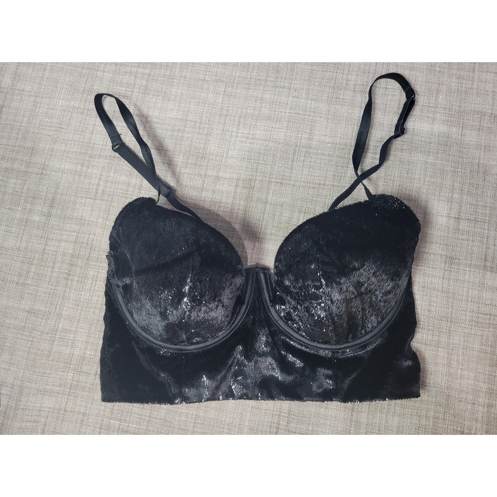 Victoria's Secret Very Sexy Balconet Bra 32D Black Velvet Shimmer Longline